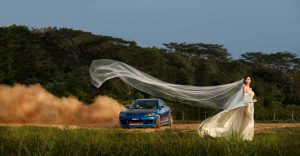 Couples posing in unique and artistic pre-wedding photoshoots, showcasing their creativity and love.